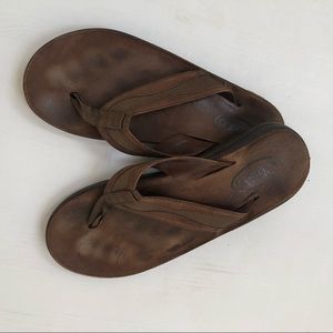 Chaco brown leather flip flops